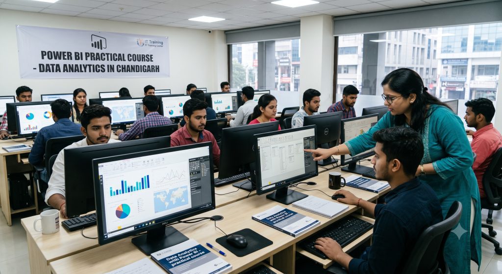 Students learning data analytics in a practical Power BI course in Chandigarh